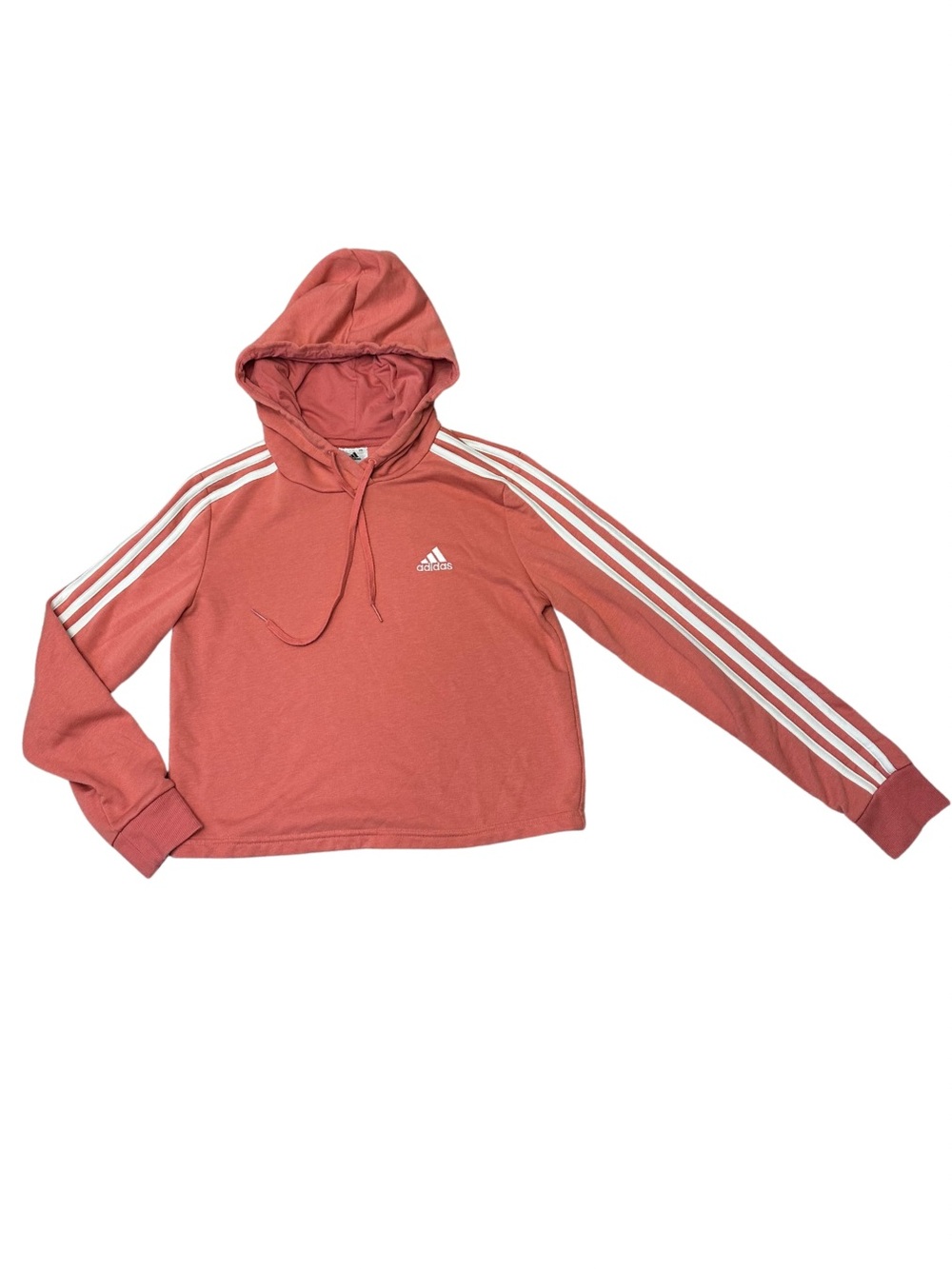 Adidas Cropped Hoodie XS Hazy Rose Pink 3-Stripes Athleisure Sweatshirt - Picture 2 of 11